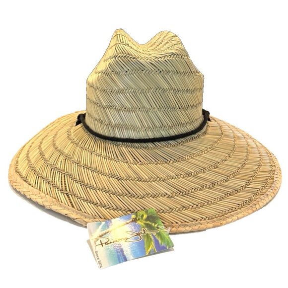 Panama Jack Rush Straw Lifeguard Sun Hat 4" Bound Big Brim Chin Cord Sz Lg NWT - Picture 5 of 10